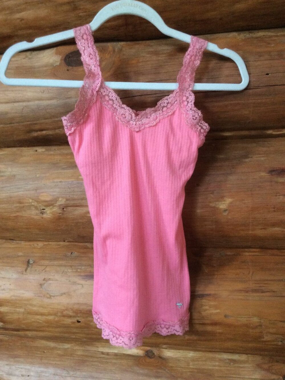 Abercrombie Pink Floral Lace Metallic Trim Ribbed Retro Cami Tank Top Size M